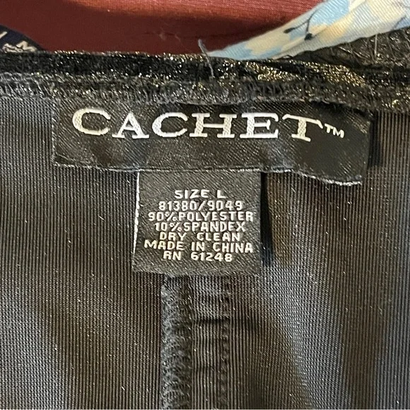 Cachet Women’s Black & Gold Velvet Burnout Top Faux Wrap Ruched Holiday Large - Picture 6 of 6